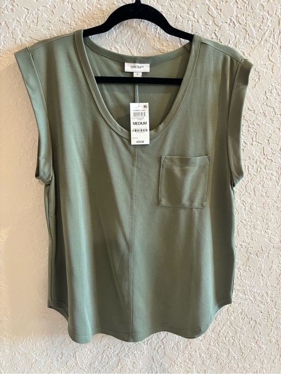 ON 34th Tops - ON 34th - Olive Green Scoop Neck Pocket Tank - Medium